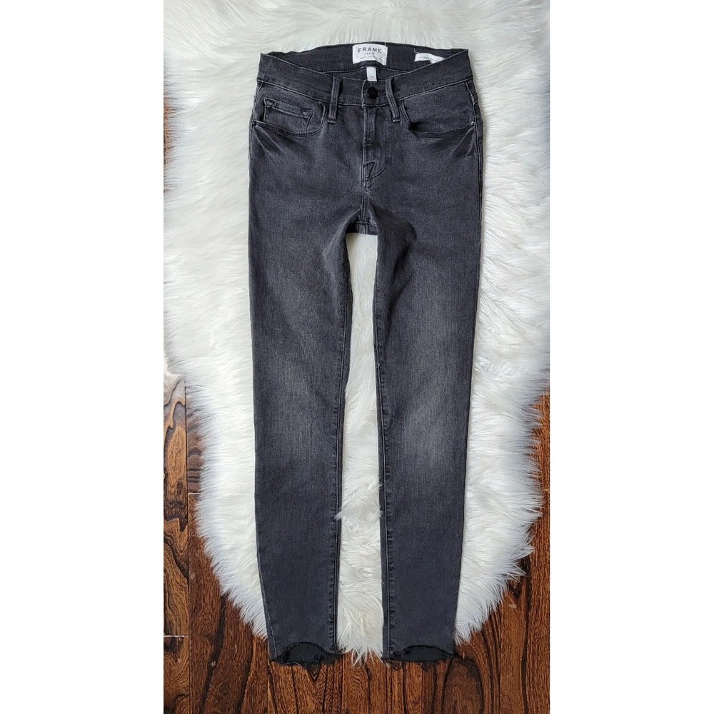 FRAME Le Skinny De Jeanne Jeans Women's Size 25 Black Gray Wash Raw Hem